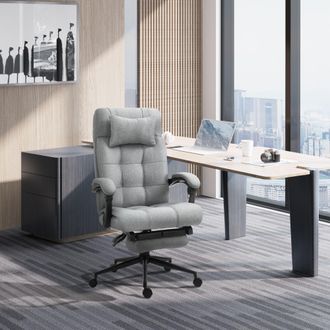 Vinsetto Ergonomic Office Chair Adjustable Height Rolling Swivel with Armrest in Light Grey