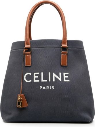 Celine Brown Navy Canvas Leather Tote Bag (Pre-Owned)
