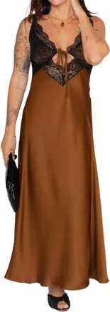 Esth&eacute; Lace Satin Slip Dress In Brown
