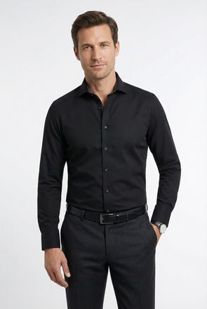 Olymp Langarmhemd OLYMP Luxor modern fit, Herren, Gr. 39, N-Gr, schwarz, Web, Obermaterial: 100% Baumwolle, 2-Knopf-Manschette, Hemden Langarmhemd, Global-K