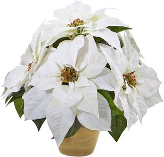 Nearly Natural Poinsettia Artificial Arrangement In Ceramic Vase