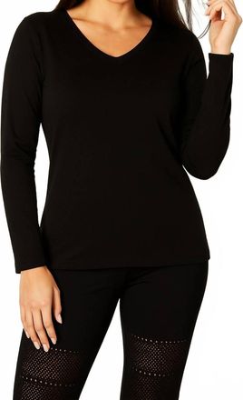 French Kyss Long Sleeve V-Neck Top In Black