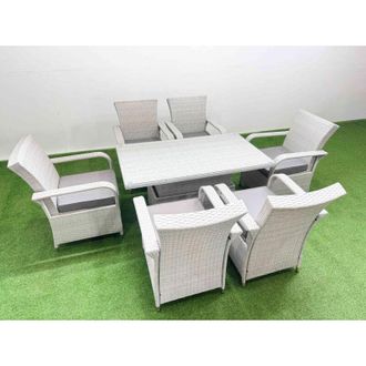 Fimous Outdoor Rattan Garden Furniture Set Patio 6 Chairs Plus Height adjustable dining table Sets Light Grey Mixed - Fimous