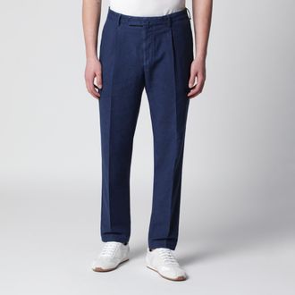 Santaniello Blue trousers in cotton and linen