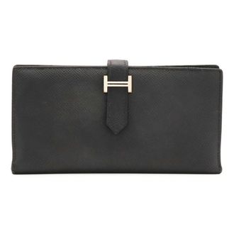 Herm&egrave;s Black Epsom Leather Long Wallet (Bi-Fold) (Pre-Owned)