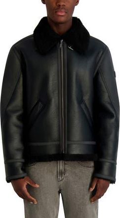Karl Lagerfeld Faux Leather & Faux Shearling Jacket in Black at Nordstrom Rack, Size Medium