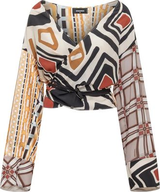 Dsquared2 Wikkelblouse - Dames - Blouses - Veelkleurig - L - Polyester - Overhemden