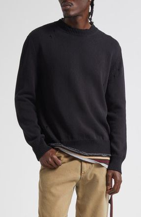 Maison Margiela Distressed Crewneck Sweater in Black-Multicolor at Nordstrom, Size X-Large