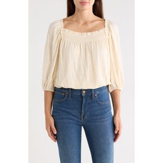Max Studio Crinkled Balloon Sleeve Bubble Hem Top in Eggshell at Nordstrom Rack, Size X-Small