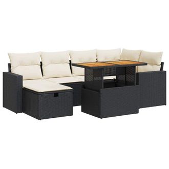 vidaXL Set Sof&aacute;s Jard&iacute;n Y Cojines 8 Pzas Rat&aacute;n Sint&eacute;tico Acacia Negro Vidaxl
