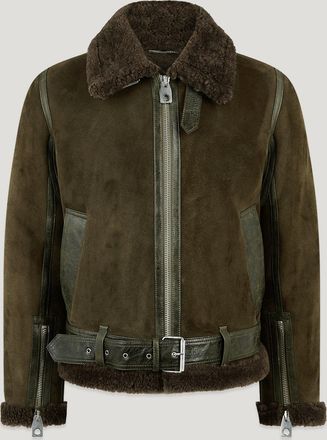 Belstaff Erskine Biker Jacket Womens Aviator Shearling Black Olive Size XS