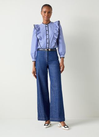 L.k. Bennett Womens Lucan Woven Tops, Blue/White - Size 10 UK