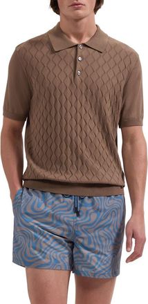 Bugatchi Cruz Wave Print Swim Trunks in Taupe at Nordstrom, Size Xx-Large