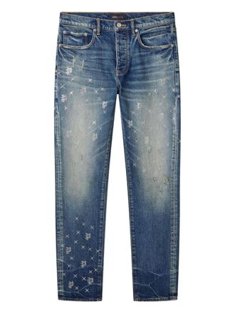Purple P005 Monogram Bling embroidered distressed jeans - men - Cotton/Lycra - 32 - Blue
