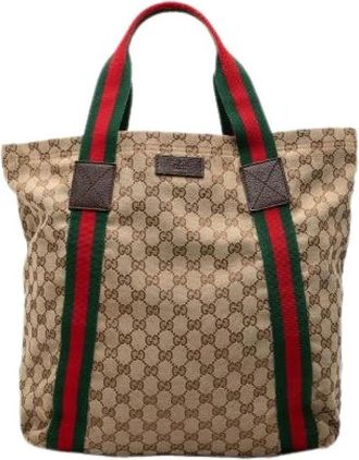 Gucci Pre-owned GG Canvas Tote Bag - Dames - Vintage Shopper - Beige - ONE Size - Leer - Vintage
