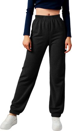 Generic 2025 Trousers Womens Winter Elastic Thickened Solid Color Thermal Full Length Loose Comforting Warm Capris Leggings (Black, M)