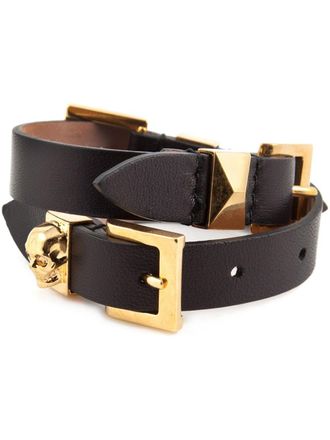 Alexander McQueen double wrap skull bracelet - Zwart