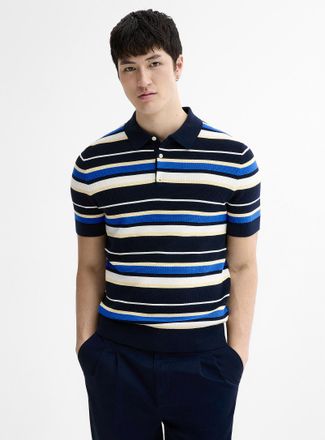 Le 31 Mens Textured striped knit Polo Shirt
