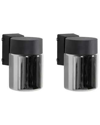 Beliani Set Di 2 Lampade Led Da Parete Per Esterni In Alluminio Nero 16 Cm Stile Moderno Neves