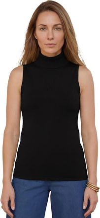 Jessica London Carefree Cashmere Sleeveless Turtleneck Shell in Black at Nordstrom, Size 28
