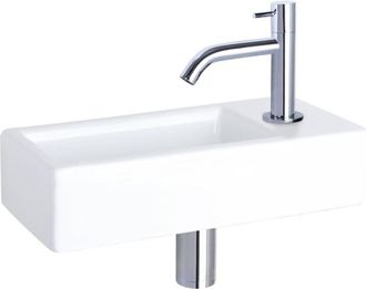 Differnz Hura fonteinset - 38.5x18.5x9cm - Rechthoek - 1 kraangat - chroom gebogen kraan - Keramiek Wit