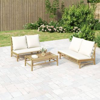 vidaXL Banco De Jard&iacute;n De Bamb&uacute; Con Cojines Blanco Crema Vidaxl