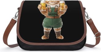 Generic Cool Cat Hat Beer Mug Womens Crossbody Bag Fashion Shoulder Handbags Message Tote Bag with Adjustable Strap