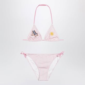 MC2 Saint Barth Pink/white striped bikini with marine embroidery