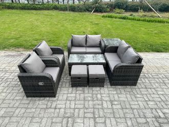 Fimous 8 Piece Rattan Garden Furniture Set Outdoor Patio Sofa, Table & Chairs Garden Table Ideal for Pool Side, Balcony, Outdoor & indoor Set