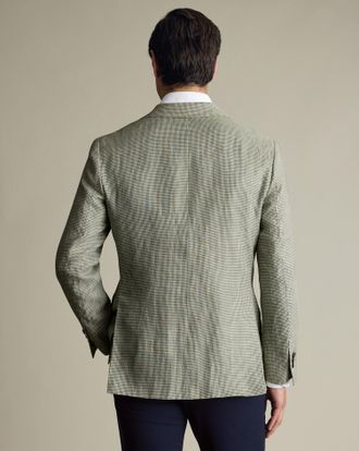 CHARLES TYRWHITT Pure Linen Puppytooth Jacket - Green Size 36R by Charles Tyrwhitt