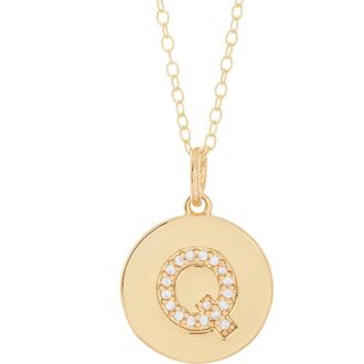 Adornia Water Resistant Cubic Zirconia Initial Disc Pendant Necklace in Gold - Q at Nordstrom Rack