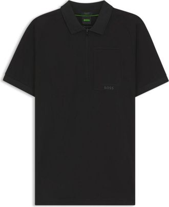BOSS Zip-neck polo shirt in moisture-wicking stretch cotton