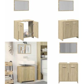 vidaXL Set Mobili da Bagno 2 pz Rovere Sonoma in Legno Multistrato - Set da bagno - Mobile da bagno con specchio