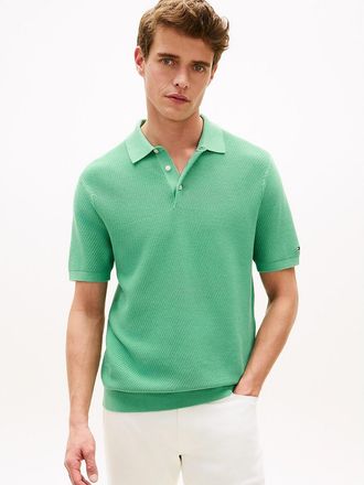 Tommy Hilfiger Mens Short-Sleeve Waffled Sweater Polo - Green - XXL