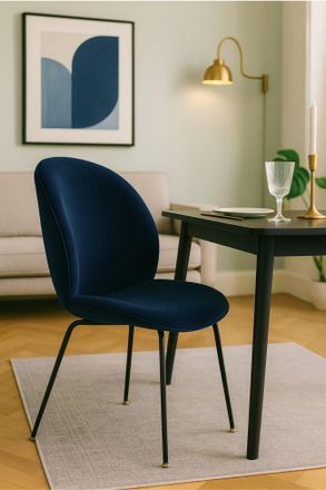 Fusion Living Luxurious Velvet Dining Chair with Black Metal Legs in Navy
