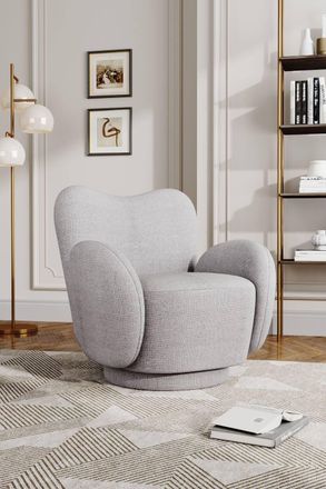 H&O Direct Modern Chenille Swivel Armchair in Light Grey