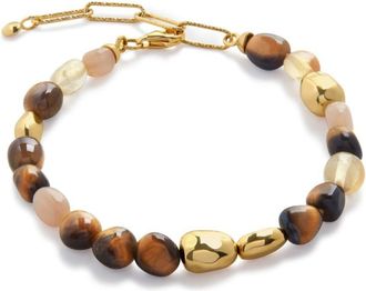Monica Vinader Rio Neutral Gemstone beaded bracelet - women - Moon Stone/Recycled Silver/Citrine/Tiger eye/Recycled 18kt Gold Vermeil - One Size