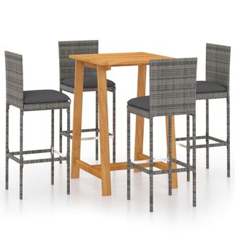 vidaXL Conjunto De Bar Para Jard&iacute;n 5 Piezas Con Cojines Gris Vidaxl