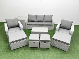 Fimous 9 PCs Rectangular Coffee Table Set Reclining Chair Inclining Sofa Seat in Light Grey