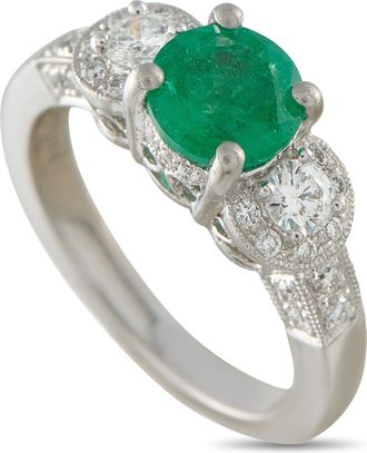 Luxury Bazaar Platinum 0.56 ct Diamond and 1.10 ct Emerald Ring MF35-051826
