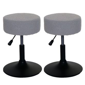 Hhg Hhg - Nunca Usado] Lote De 2 Taburetes 888, Taburete De Maquillaje, Altura Regulable Giratorio &Oslash; 37cm Tejido Boucl&eacute; 450g/m&sup2; Mvg, Gris