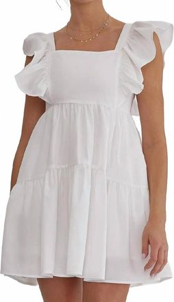 Entro Poplin Ruffle Sleeve Mini Dress In White