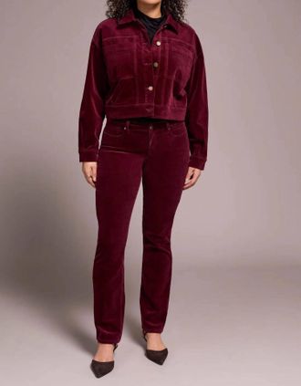 Tribal Button-Front Stretch Corduroy Jacket In Wine