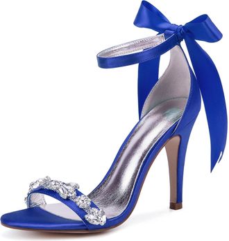 Generic Wedding Bridal Shoes Womens Heels Ankle Strap High Open Toe Sandals Bridal Stiletto Prom Party Dress Shoes 10.5Cm,Blue,5 UK