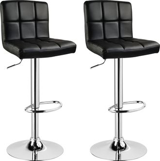 Woltu Woltu Lot De 2 Tabouret De Bar En Cuir Artificiel, Si&egrave;ge Bien Rembourr&eacute;, Tabouret De Bar Pivotant, Ajustable En Hauteur, Noir