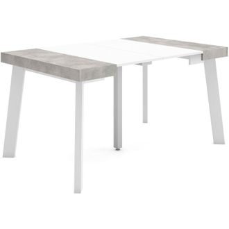 Skraut Home Skraut Home - Mesa Consola Extensible, Mesa Comedor Plegable, 140, Para 6 Comensales, Patas De Madera, Estilo Moderno, Blanco Y Gris Cemento
