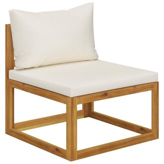 vidaXL Sof&aacute; Seccional Central Y Coj&iacute;n Blanco Crema Madera De Acacia Vidaxl