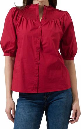 Sugarlips Narris Blossom Smocked Mock Neck Top In Burgundy