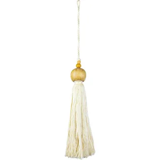 Foreside Home And Garden Beaded Cap Tassel White Cotton & Wood at Nordstrom