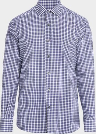 Ermenegildo Zegna Mens Petite Plaid Cotton Button-Down Shirt